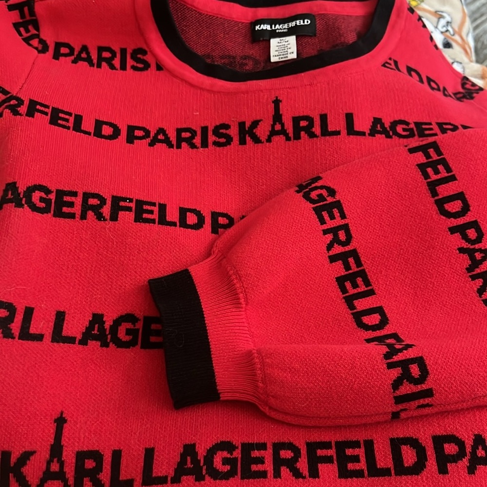 KARL LAGERFELD RED/BLACK LOGO SWEATER NWOT